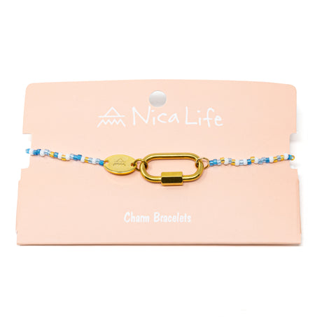 Blue & Gold Seed Bead Charm Bar Bracelet Base