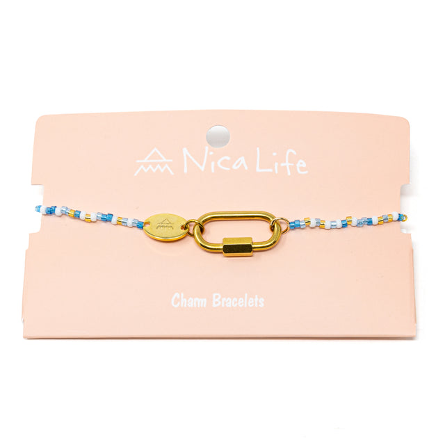 Blue & Gold Seed Bead Charm Bar Bracelet Base