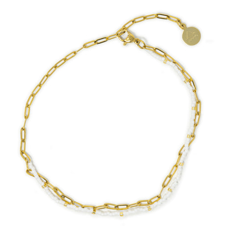Doubled Up Anklet in White & Small Gold Chain