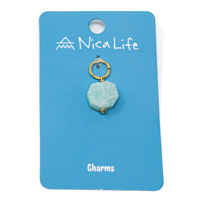 Large Amazonite stone charm on blue Nica Life branded card