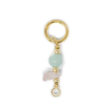 Amazonite & rose quartz charm for charm bar shown on white