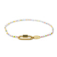 Bright color seed bead anklet for charms with a carabiner clasp for charms on white front view