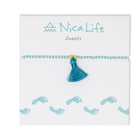 Teal Tassel Anklet