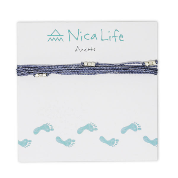 Grey Blue String Anklet with Silver Beads - Nica Life