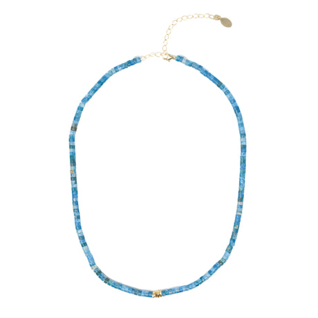 Apatite heishi choker necklace with vermeil nugget beads show on white