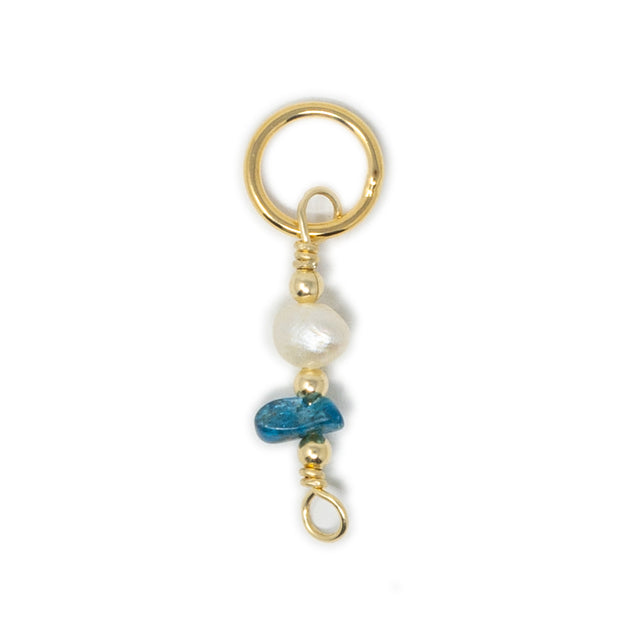 Apatite and pearl charm for charm bracelet or necklace shown on white