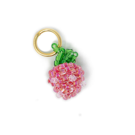 Hand beaded strawberry charm for charm bracelet or necklace shown on white