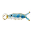 Two tone handed beaded blue fish charm for charm necklace or bracelet shown on white