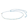 Blues and gold beaded choker with adjustable waterproof clasp shown on white from front 