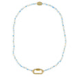 Blues and gold charm necklace base with carabiner clasp for charms shown on white top view