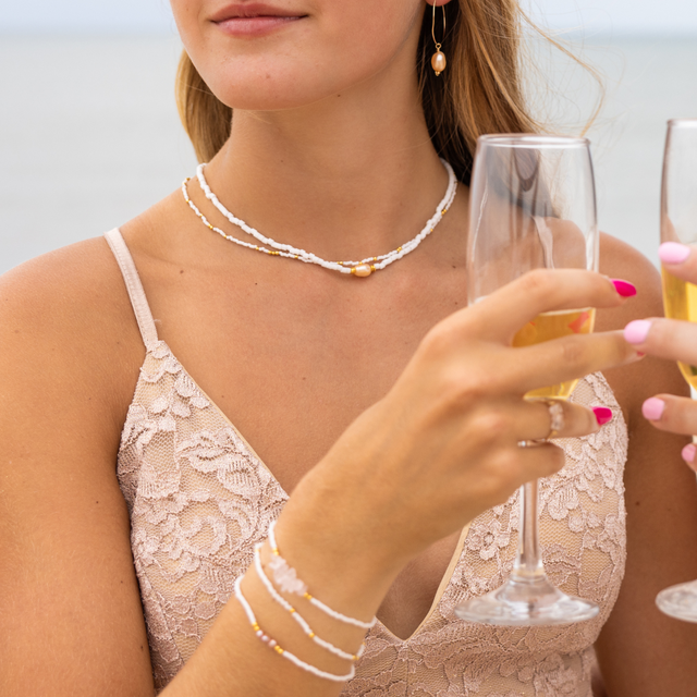 Rose Quartz & Gold Stretch Bracelet