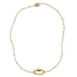 Colorful beaded charm bar base with carabiner clasp for charms on white top view