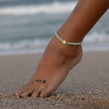 Cucumber Macrame & Gold Compass Charm Anklet