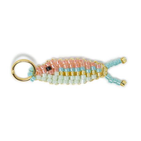 Coral, blue, mint, fish charm for a charm necklace or bracelet shown on white 