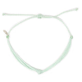 Light mint string knot anklet top view on white