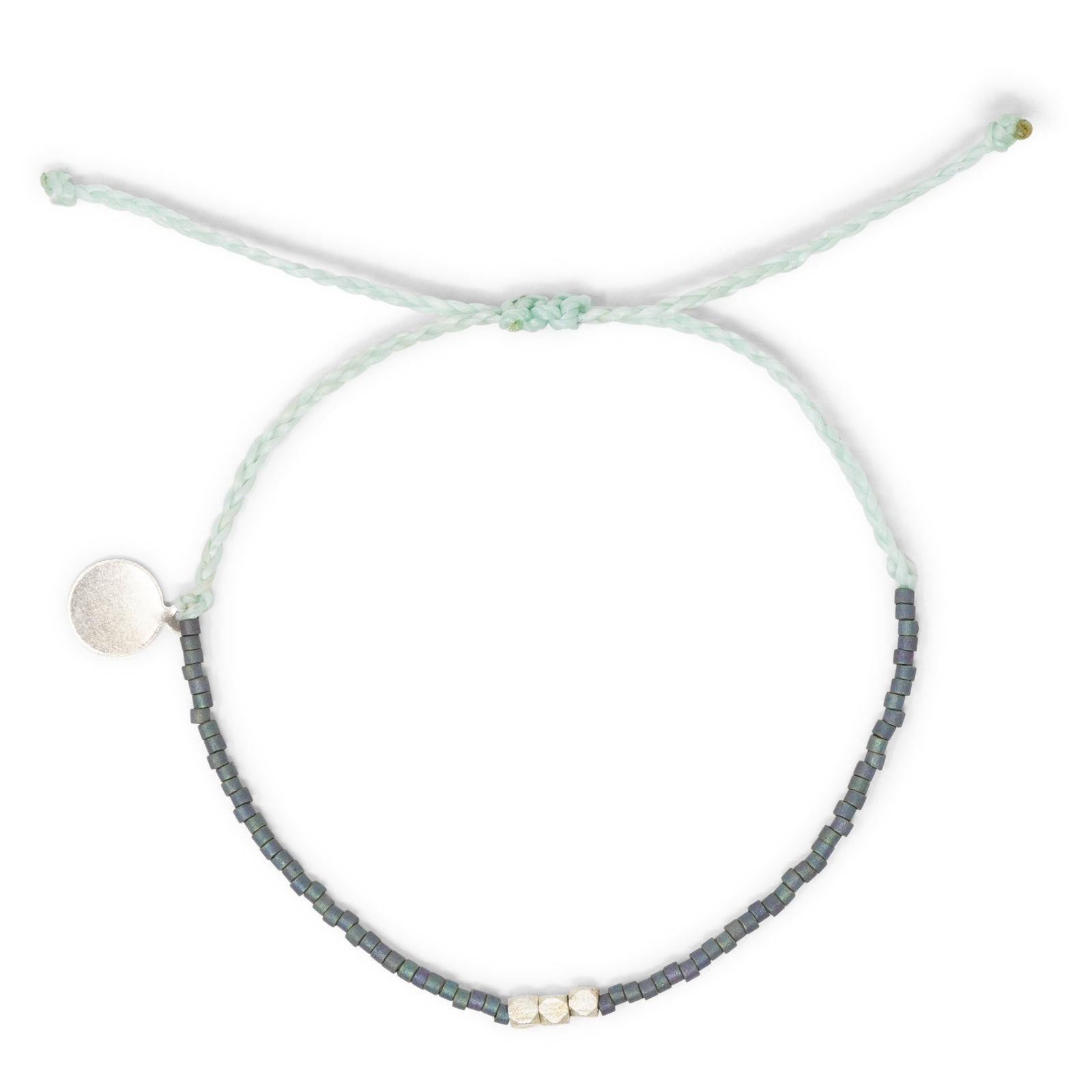 Denim w/ Silver 3 Bead Adjustable Bracelet