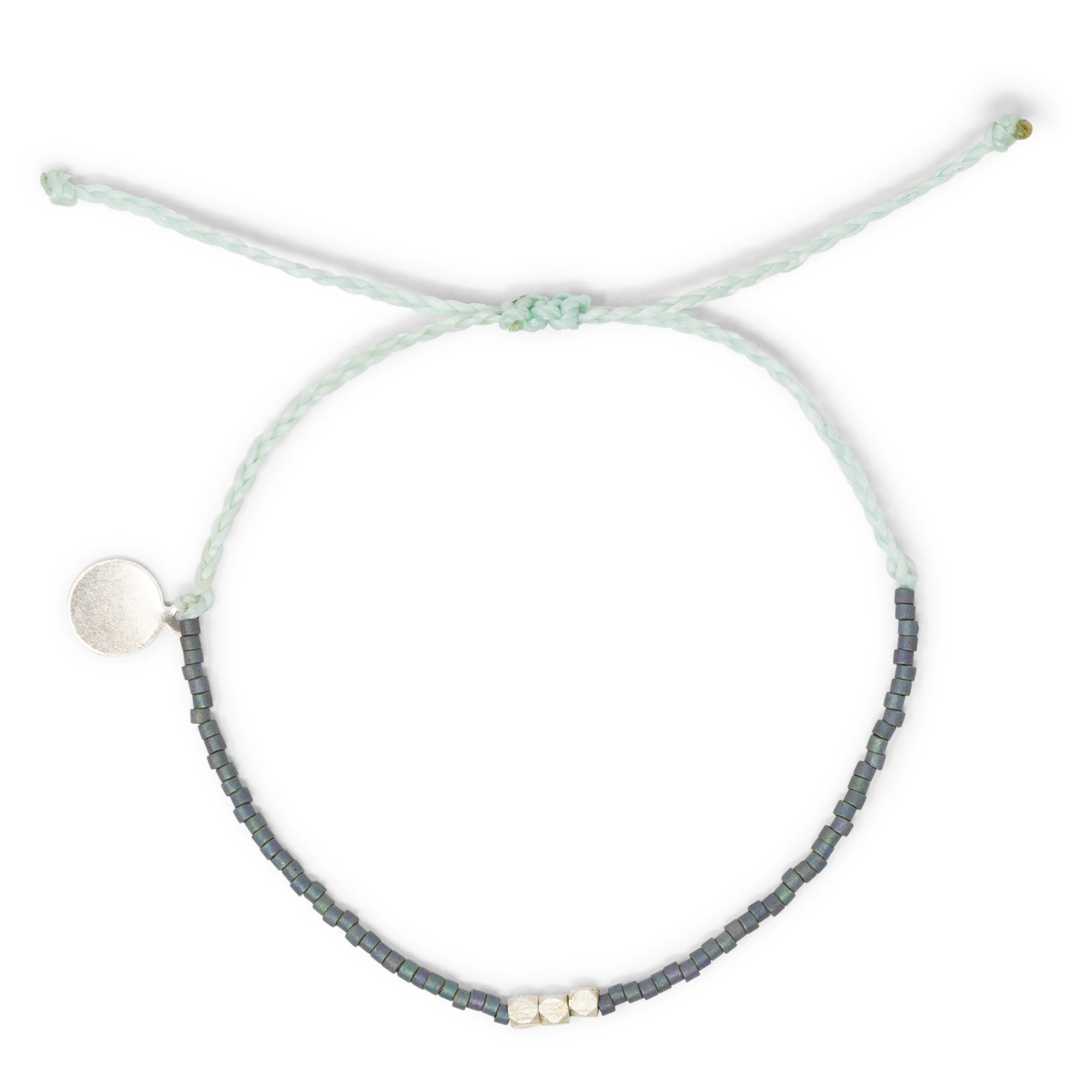 Denim w/ Silver 3 Bead Adjustable Bracelet