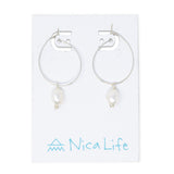 Silver Hoop Earring w/ White Pearl