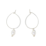 Silver Hoop Earring w/ White Pearl