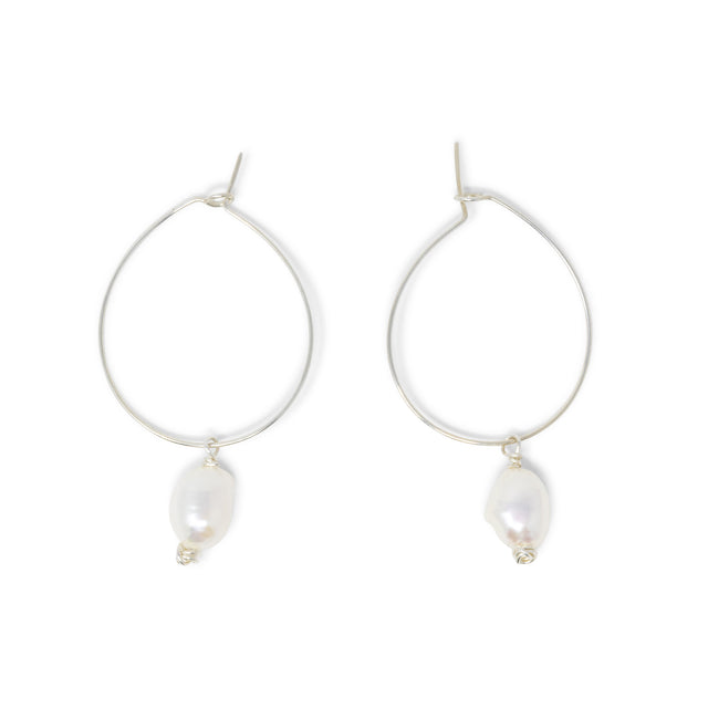 Silver Hoop Earring w/ White Pearl