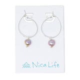 Silver Hoop Earring w/ Purple Pearl