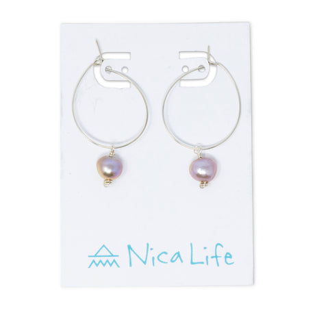 Silver Hoop Earring w/ Purple Pearl