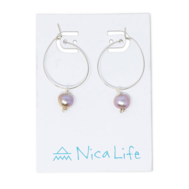 Silver Hoop Earring w/ Purple Pearl