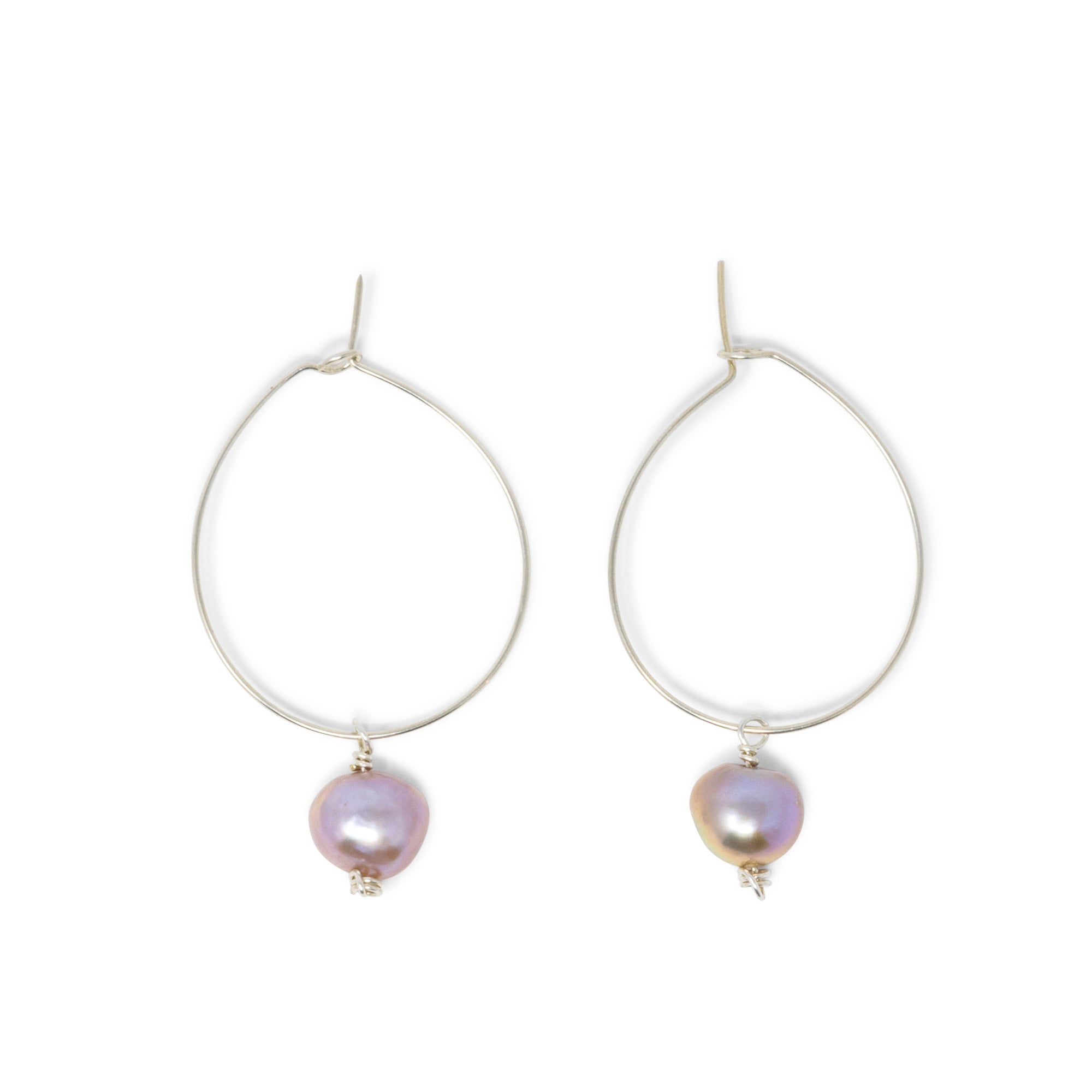 Silver Hoop Earring w/ Purple Pearl