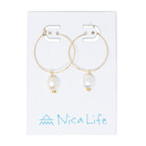 Gold Hoop Earring w/ White Pearl