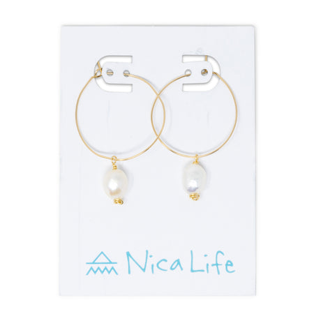 Gold Hoop Earring w/ White Pearl