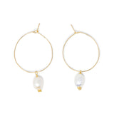 Gold Hoop Earring w/ White Pearl