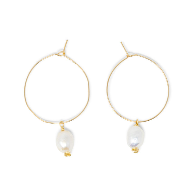 Gold Hoop Earring w/ White Pearl
