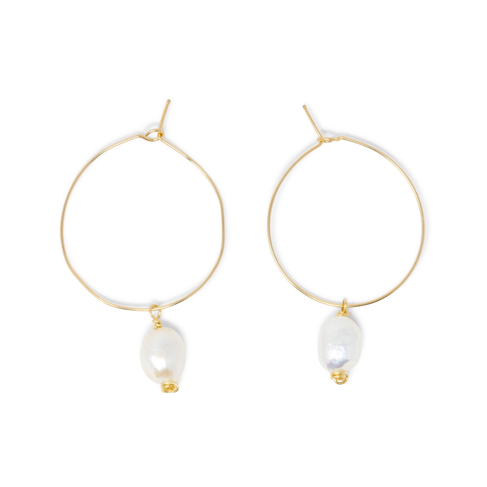 Gold Hoop Earring w/ White Pearl