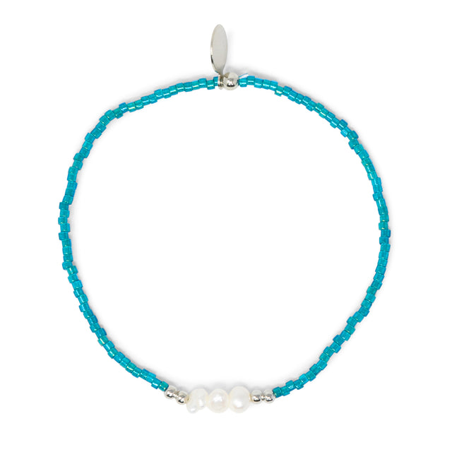 Pearl w/ Deep Sea Stretch Bracelet in Silver