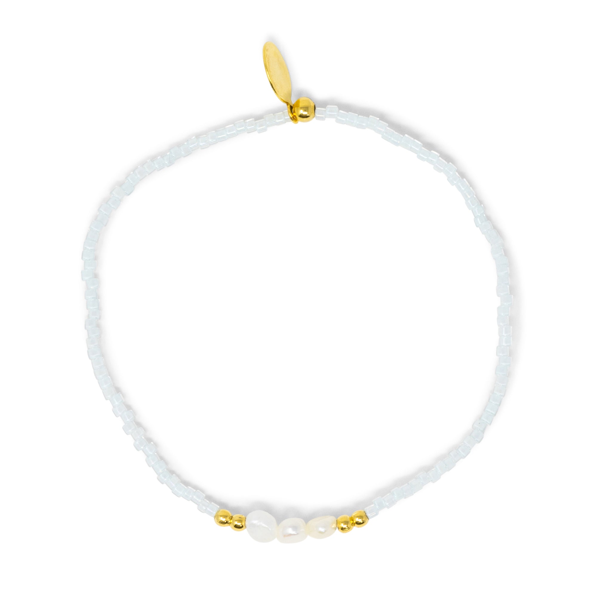 Pearl w/ Sea Mist Stretch Bracelet in Gold