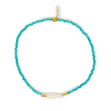 Pearl w/ Sea Green & Gold Stretch Bracelet