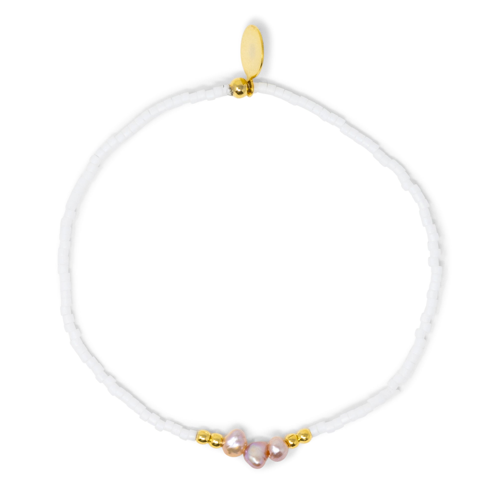 Peach Pearl & White Stretch Bracelet in Gold