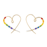 Heart Seed Bead Threader Earring Rainbow & Gold