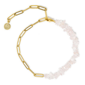 Gold chain & light pink stone anklet show on white