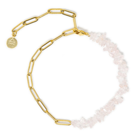 Gold chain & light pink stone anklet show on white