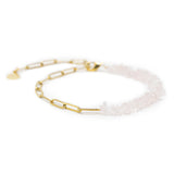 Large gold chain with pink stones on white front view