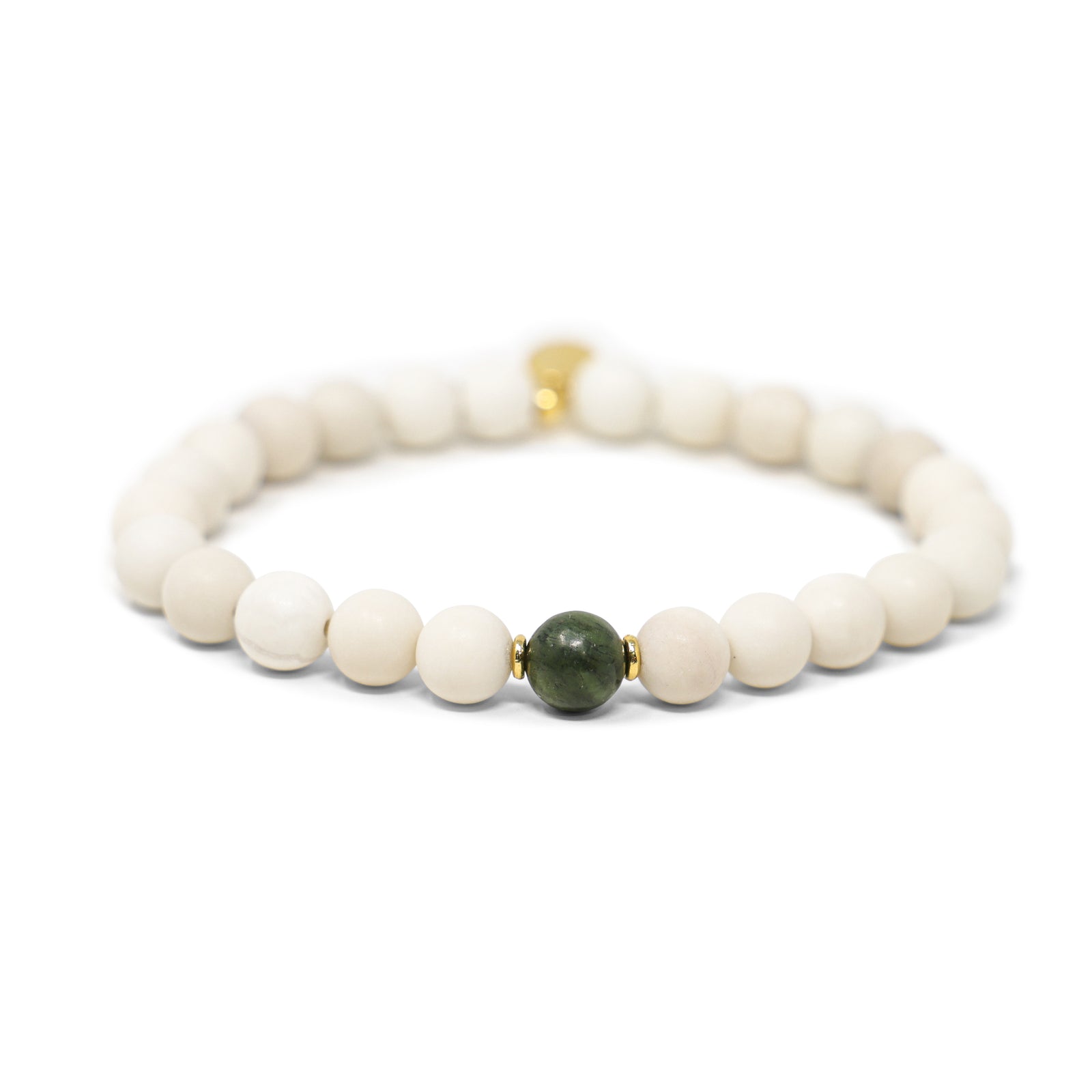 Ivory Jade & Moss Agate Men's Stretch Bracelet