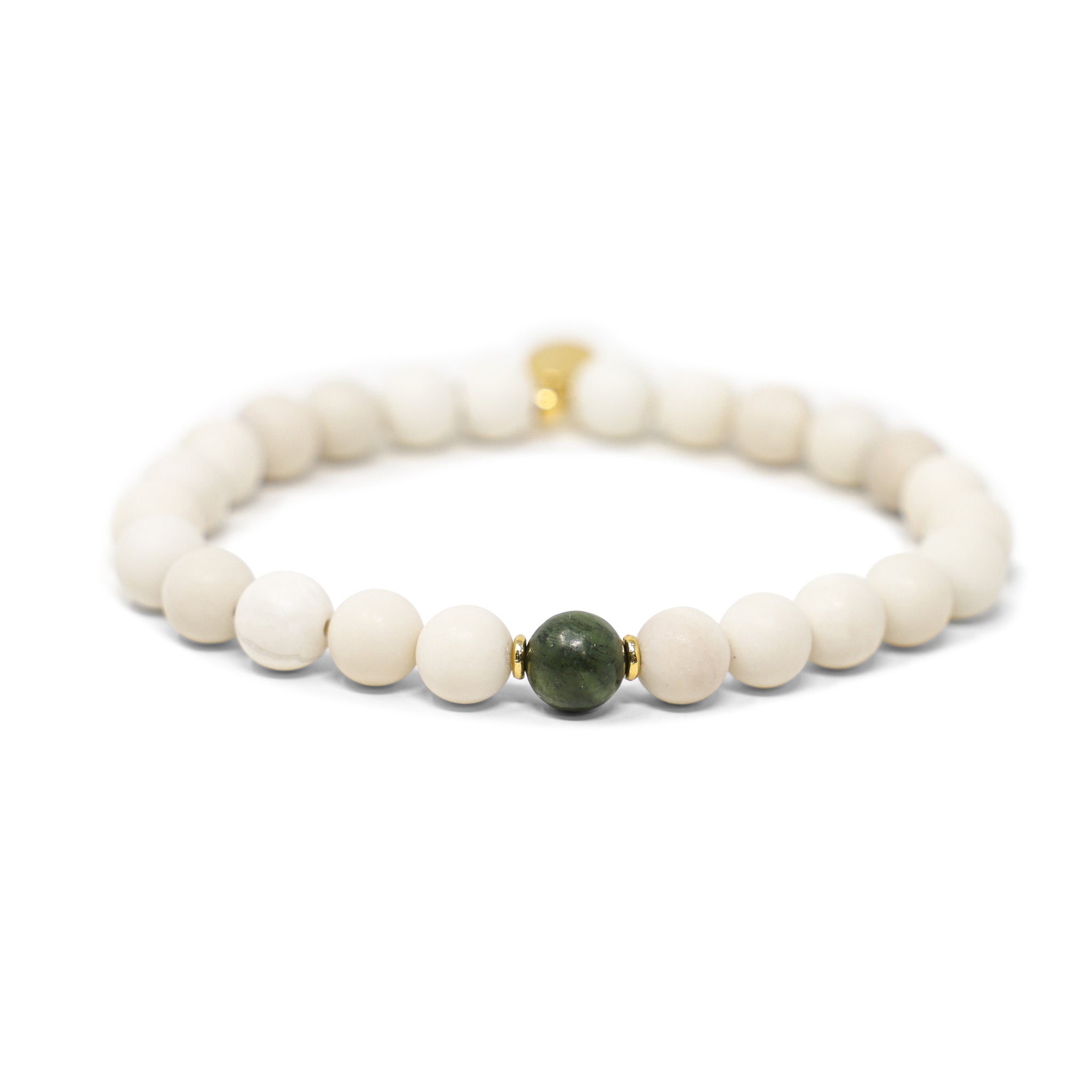 Ivory Jade & Moss Agate Men's Stretch Bracelet