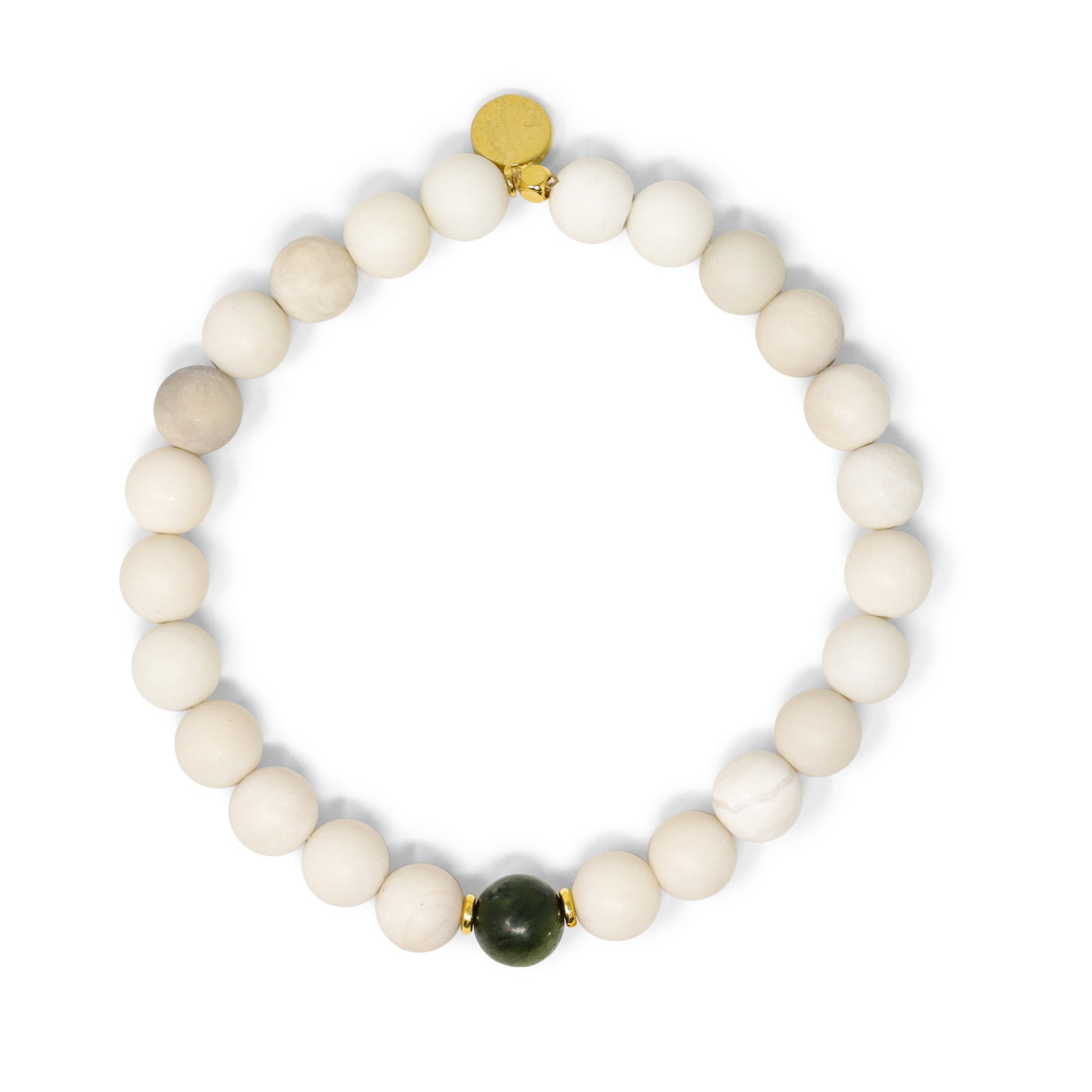 Ivory Jade & Moss Agate Men's Stretch Bracelet