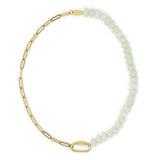 Light mint stone pony bead & gold chain charm necklace with gold carabiner for charms shown on white