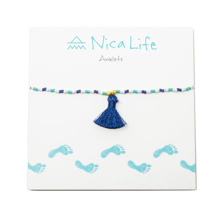 Teal & Navy with Teal Tassel Anklet