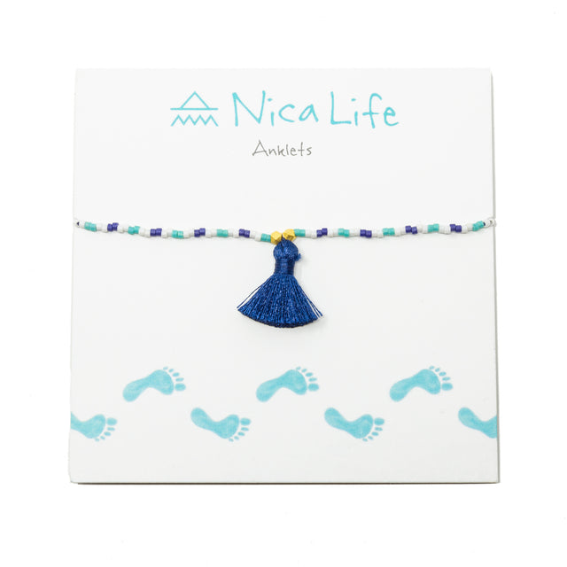 Teal & Navy with Teal Tassel Anklet