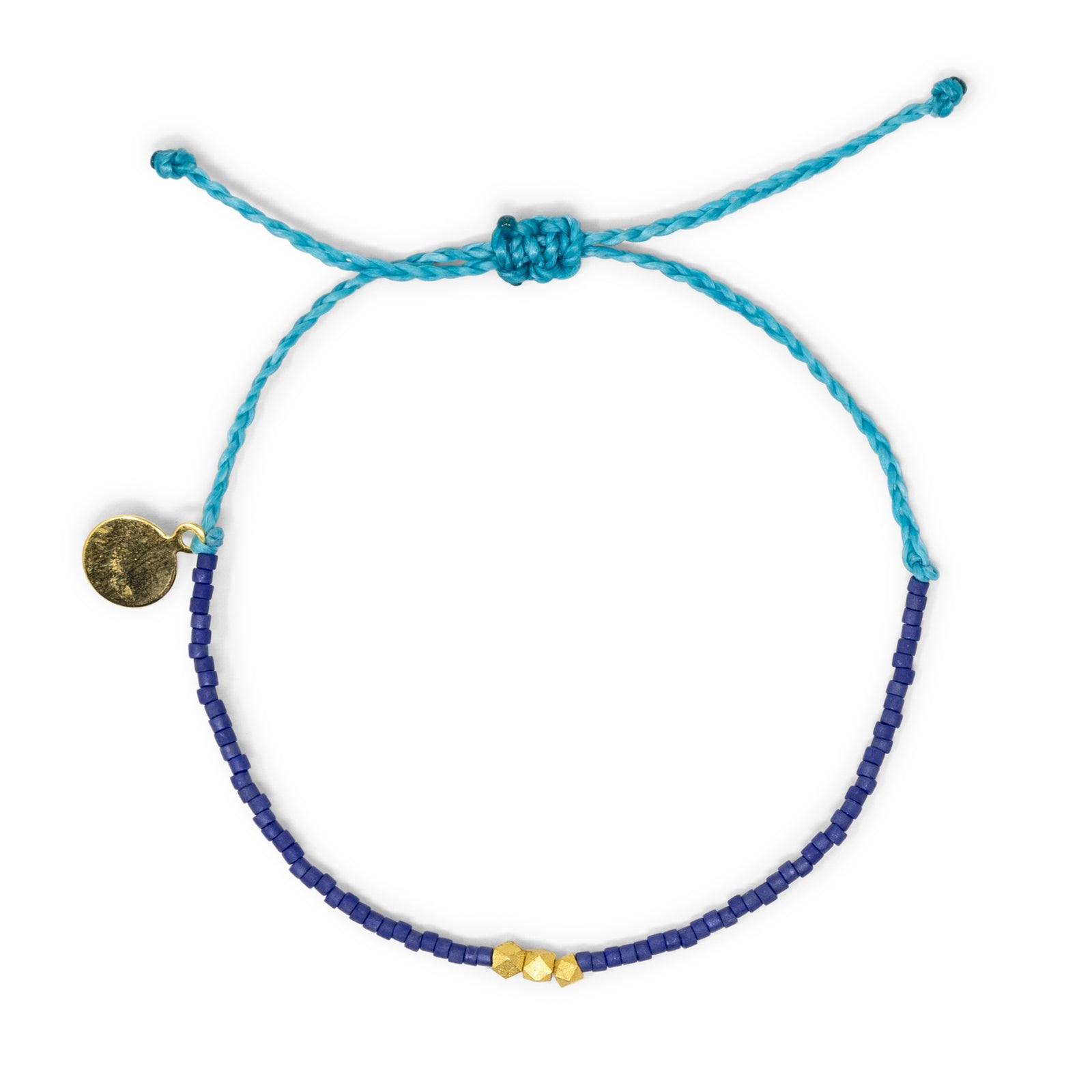 Navy w/ Gold 3 Bead Adjustable Bracelet