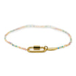 Rainbow color beaded charm bar anklet with carabiner clasps for charsm shown on white front view