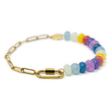 Anklet with large stone pony bead & chain with a gold carabiner on white from a front view